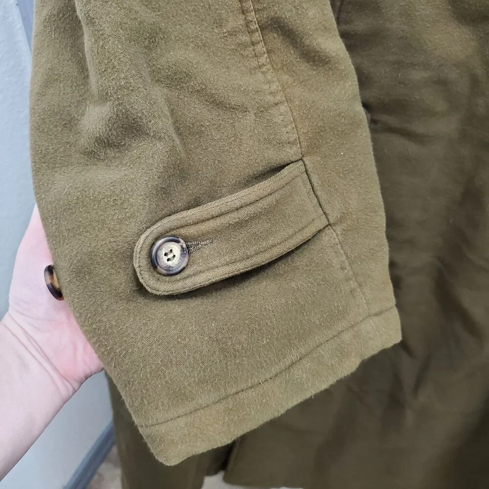 Giorgio Armani Men's Vintage Olive Wool Belted Military Trench Coat Size 42‎ - Picture 2 of 15